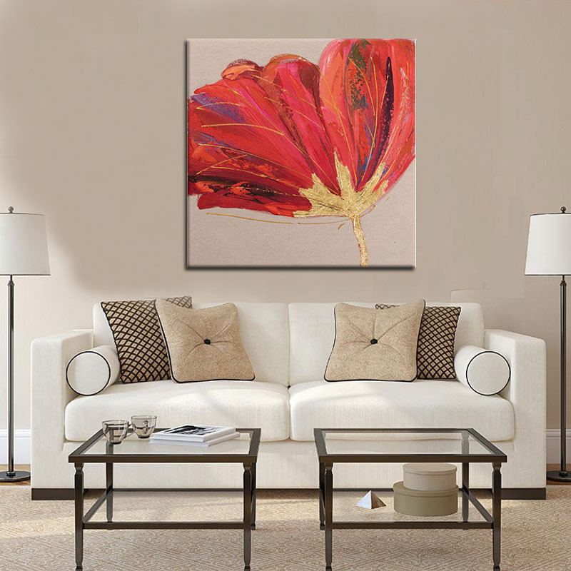 欧式抽象大红花装饰画——酒店家居花卉油画定制新风尚