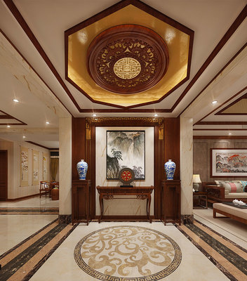翰墨雅韵 东方意境——瀚唐200平米三室三厅四卫中式风格全案赏析