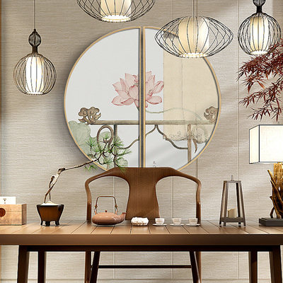 风雅闲趣，一画入景 新中式餐厅玄关圆形挂画选购与搭配指南